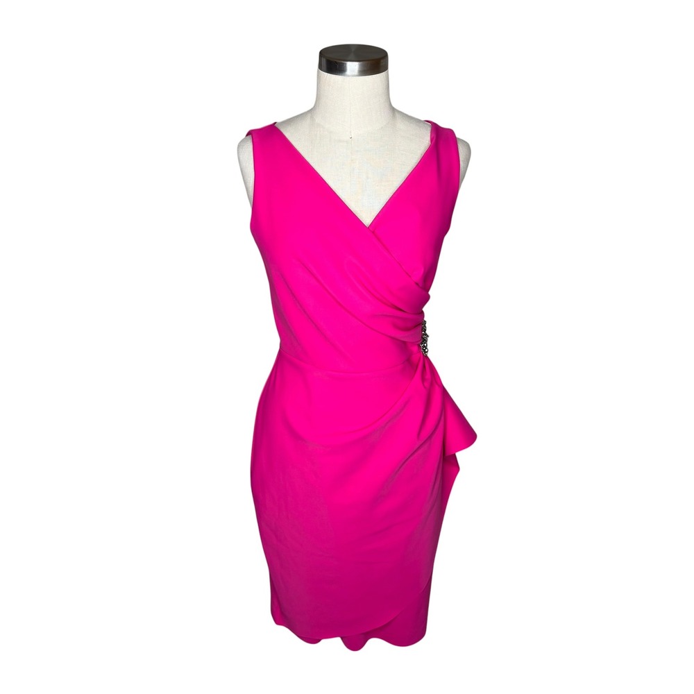 ALEX EVENINGS Scuba Tank Sheath Dress Pink Ruched Beaded Women's 6